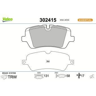 Jeu de 4 plaquettes de frein arrière VALEO OEM LR065492