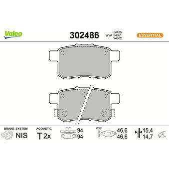 Jeu de 4 plaquettes de frein arrière VALEO OEM 43022TL1G01