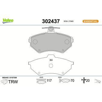 Jeu de 4 plaquettes de frein avant VALEO OEM 8E0698151