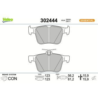 Jeu de 4 plaquettes de frein arrière VALEO 302444 pour VOLKSWAGEN ATLAS 3.6 FSi 4motion - 249cv