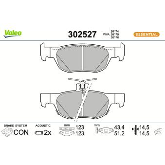 Jeu de 4 plaquettes de frein arrière VALEO 302527 pour MAZDA 3 1.8 D - 116cv