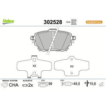Jeu de 4 plaquettes de frein arrière VALEO OEM 044660D060