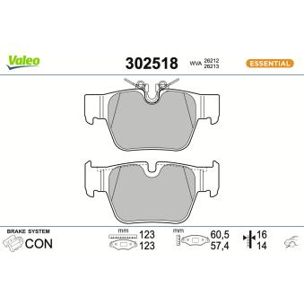 Jeu de 4 plaquettes de frein arrière VALEO 302518 pour VOLKSWAGEN POLO 218 d - 150cv