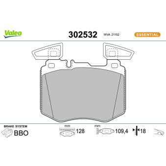 Jeu de 4 plaquettes de frein avant VALEO OEM A0004206502