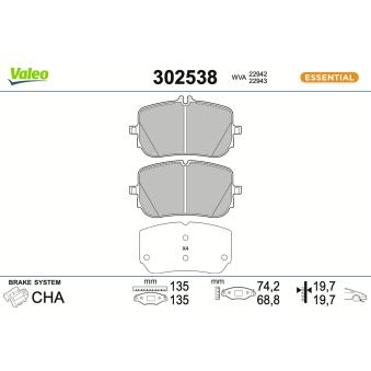Jeu de 4 plaquettes de frein avant VALEO OEM 0004205303