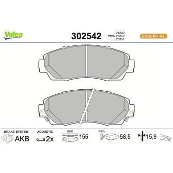 Jeu de 4 plaquettes de frein avant VALEO OEM 45022TNYE01