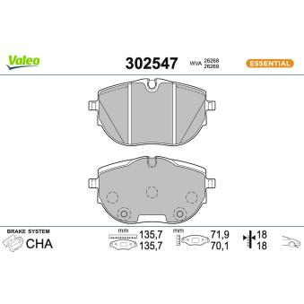 Jeu de 4 plaquettes de frein avant VALEO OEM 7LA698151B