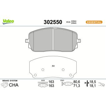 Jeu de 4 plaquettes de frein avant VALEO 302550 pour MERCEDES-BENZ CLA CLA 200 - 163cv