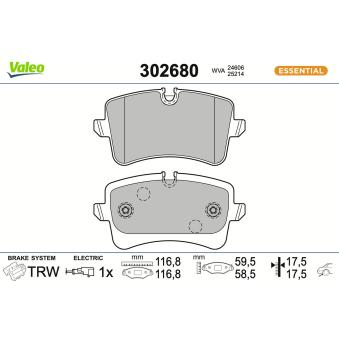 Jeu de 4 plaquettes de frein arrière VALEO 302680 pour FORD KUGA 3.0 TFSI quattro - 310cv