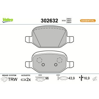 Jeu de 4 plaquettes de frein arrière VALEO OEM 77367516