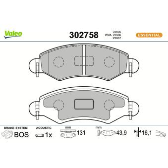 Jeu de 4 plaquettes de frein avant VALEO OEM 5581083E10