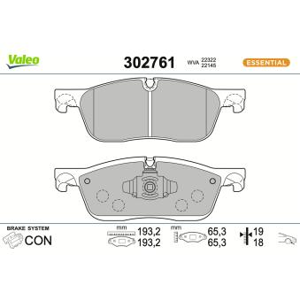 Jeu de 4 plaquettes de frein avant VALEO 302761 pour JAGUAR XF 2.0 D - 180cv