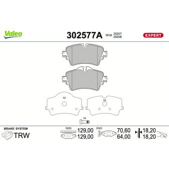 Jeu de 4 plaquettes de frein avant VALEO OEM 34116860017