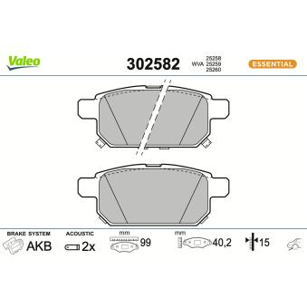 Jeu de 4 plaquettes de frein arrière VALEO 302582 pour NISSAN TITAN 1.2 Hybrid - 90cv