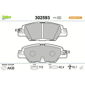 Jeu de 4 plaquettes de frein arrière VALEO OEM KAY02648Z
