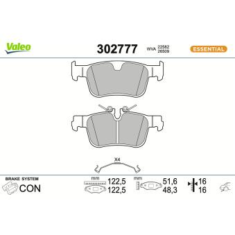 Jeu de 4 plaquettes de frein arrière VALEO 302777 pour VOLVO V60 T8 Plug-in Hybrid AWD - 455cv