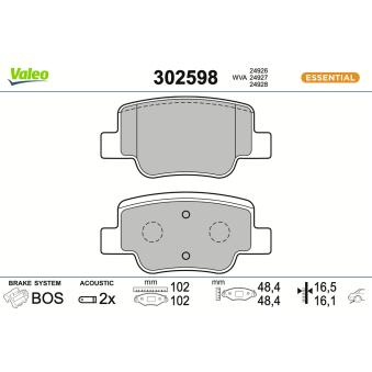 Jeu de 4 plaquettes de frein arrière VALEO OEM 044660F011