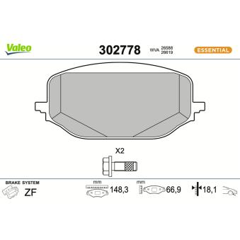 Jeu de 4 plaquettes de frein avant VALEO OEM 1647880280
