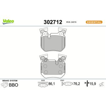 Jeu de 4 plaquettes de frein arrière VALEO OEM 34216797863