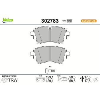 Jeu de 4 plaquettes de frein arrière VALEO OEM 80A698451F