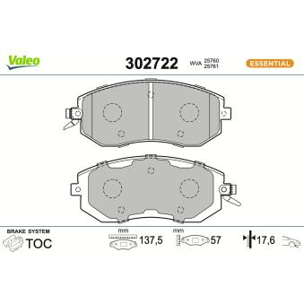 Jeu de 4 plaquettes de frein avant VALEO 302722 pour SUBARU IMPREZA 1.6 i AWD - 114cv