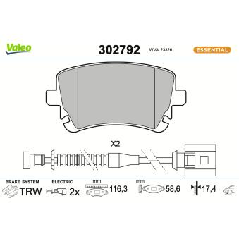 Jeu de 4 plaquettes de frein arrière VALEO OEM 3D0698451A