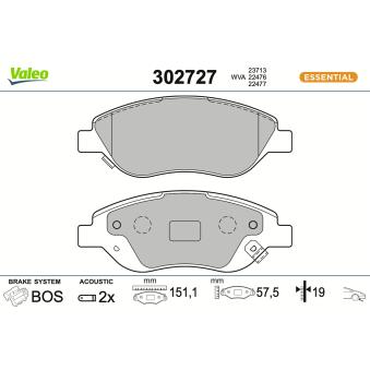 Jeu de 4 plaquettes de frein avant VALEO OEM 77368553