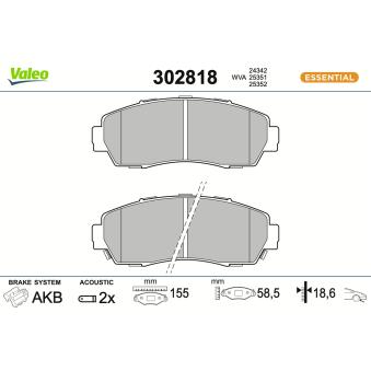 Jeu de 4 plaquettes de frein avant VALEO OEM 45022TP6A61