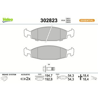Jeu de 4 plaquettes de frein avant VALEO OEM 5018592AB