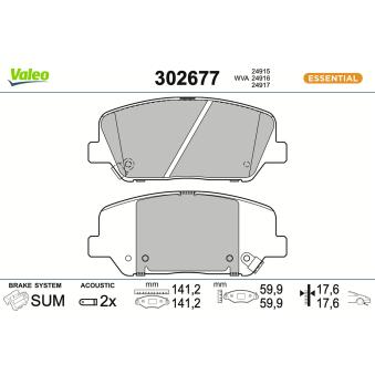 Jeu de 4 plaquettes de frein avant VALEO 302677 pour HYUNDAI GENESIS 3.8 V6 - 354cv