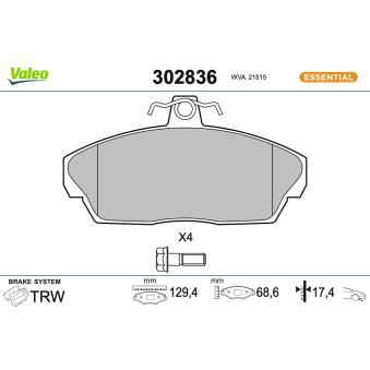 Jeu de 4 plaquettes de frein avant VALEO OEM SFP100360