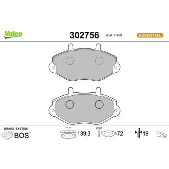 Jeu de 4 plaquettes de frein avant VALEO OEM 93VX2K021BA