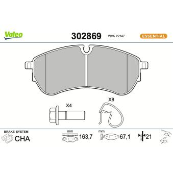 Jeu de 4 plaquettes de frein VALEO OEM 65508206000