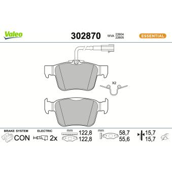 Jeu de 4 plaquettes de frein arrière VALEO 302870 pour ALFA ROMEO GIULIA 2.2 D (952AGA250. 952AGM250) - 136cv