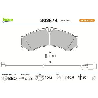 Jeu de 4 plaquettes de frein arrière VALEO 302874 pour DAIHATSU ROCKY 35S18, 35C18, 40C18, 50C18, 60C18, 65C18, 70C18 - 175cv