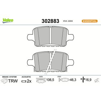 VALEO 302883 - Jeu de 4 plaquettes de frein arrière