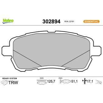 Jeu de 4 plaquettes de frein avant VALEO OEM G1B52001AA