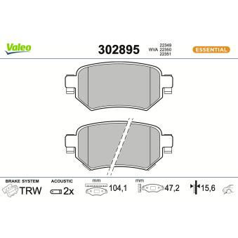 Jeu de 4 plaquettes de frein arrière VALEO [302895]