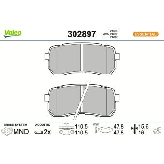 Jeu de 4 plaquettes de frein arrière VALEO OEM 58302C5A70
