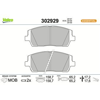 Jeu de 4 plaquettes de frein avant VALEO 302929 pour HYUNDAI SANTA FÉ 2.2 CRDi - 200cv