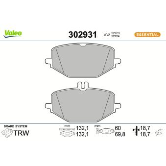 Jeu de 4 plaquettes de frein arrière VALEO OEM 0004203805