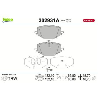 Jeu de 4 plaquettes de frein avant VALEO OEM 0004203805
