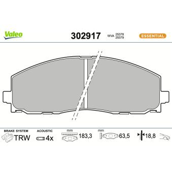 Jeu de 4 plaquettes de frein avant VALEO 302917 pour SEAT IBIZA 2.0 JTD 4x4 - 163cv