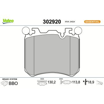 Jeu de 4 plaquettes de frein avant VALEO 302920 pour BMW X5 xDrive 30 d - 258cv