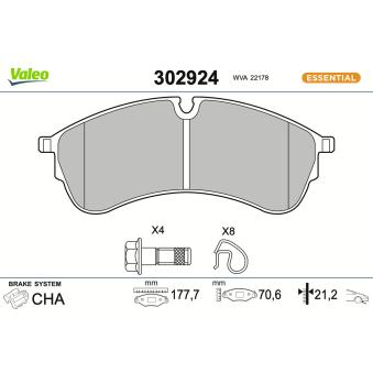 Jeu de 4 plaquettes de frein avant VALEO 302924 pour MAN TGE 2,0 TDI - 163cv