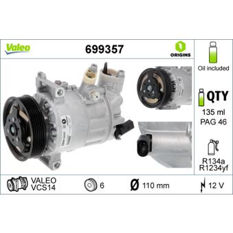 Compresseur, climatisation VALEO 699357 pour AUDI A3 S3 quattro - 310cv