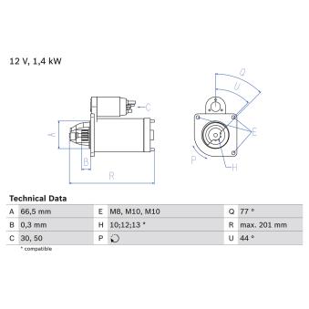 Démarreur BOSCH 0 986 022 800 pour MERCEDES-BENZ CITAN 111 CDI - 110cv