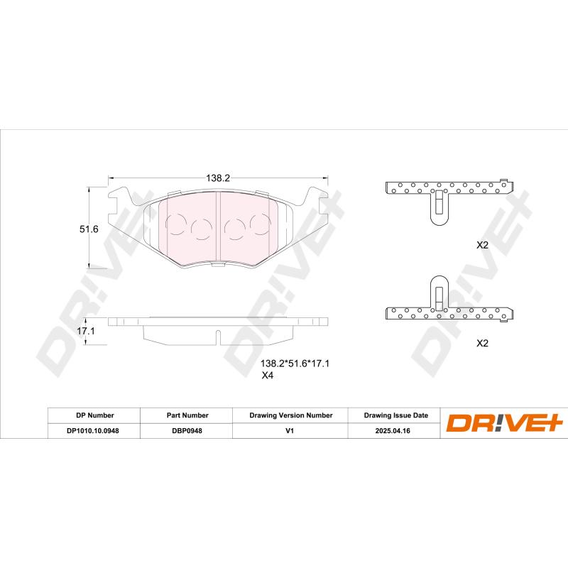 Jeu de 4 plaquettes de frein avant Dr!ve+ DP1010.10.0948 - Visuel 2
