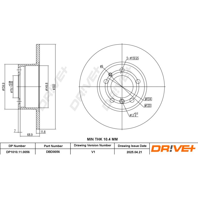Jeu de 2 disques de frein arrière Dr!ve+ DP1010.11.0056 - Visuel 2