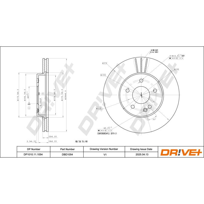 Jeu de 2 disques de frein avant Dr!ve+ DP1010.11.1054 - Visuel 2